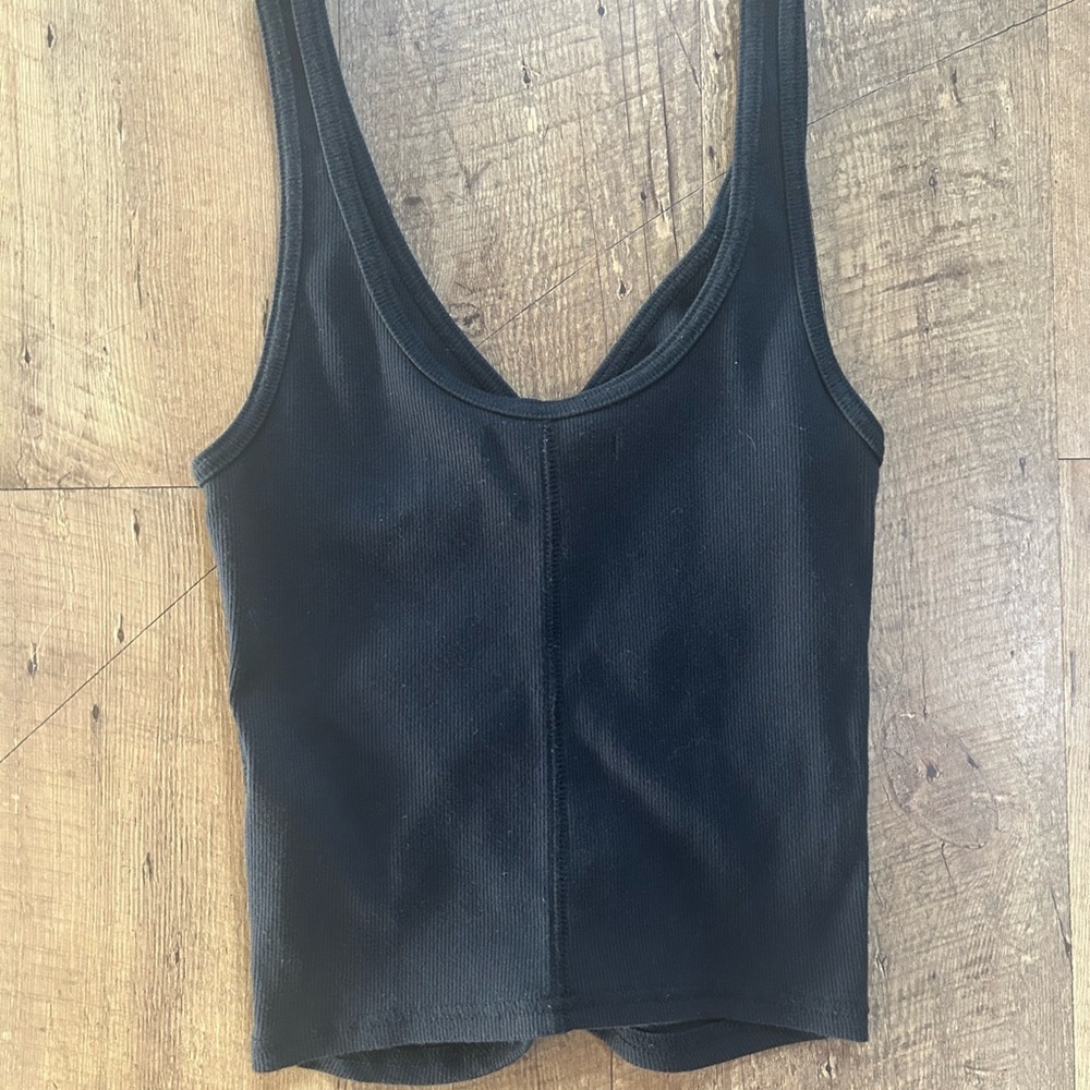Abercrombie Black Ruched V-Neck Tank Top Size S |Ribbed Stretch | Fitted Trendy - Picture 7 of 11